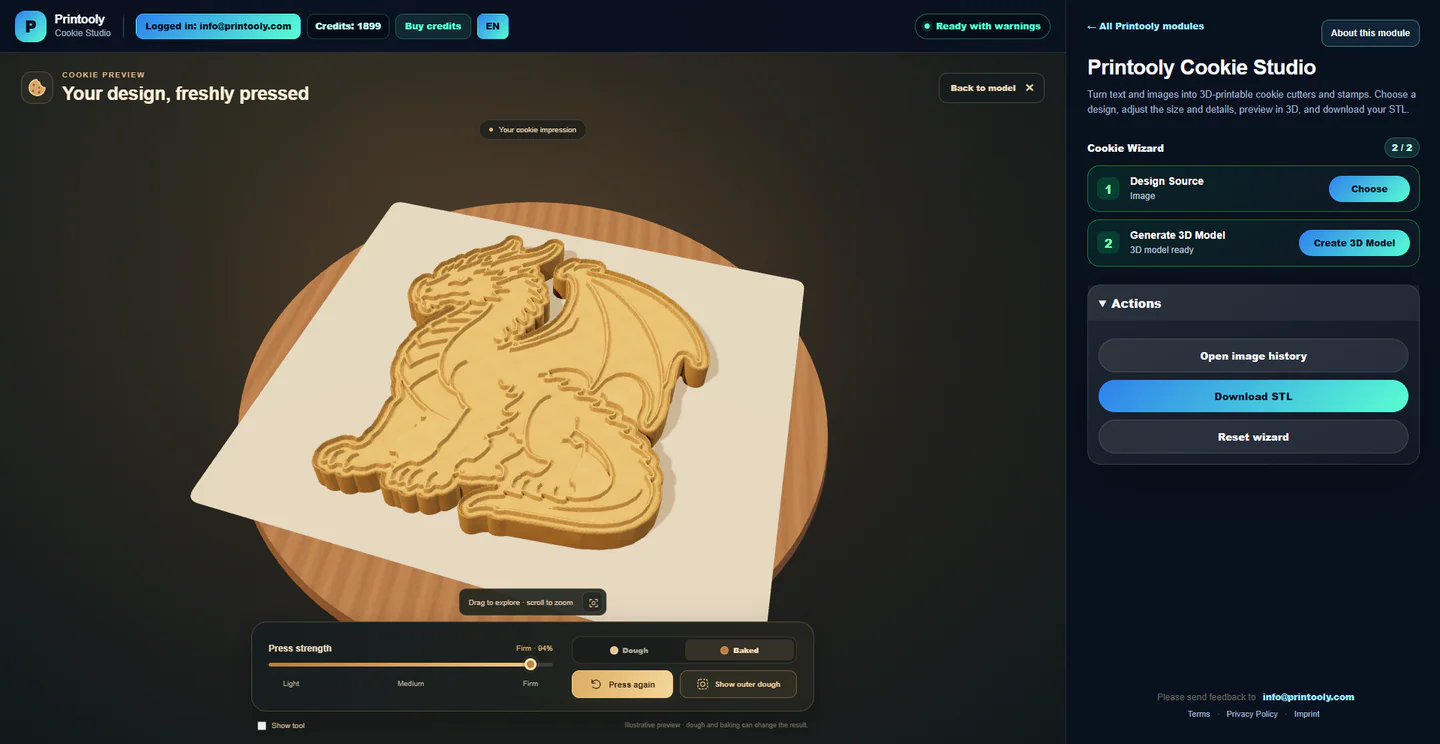 Preview the dragon cookie before printing your tools